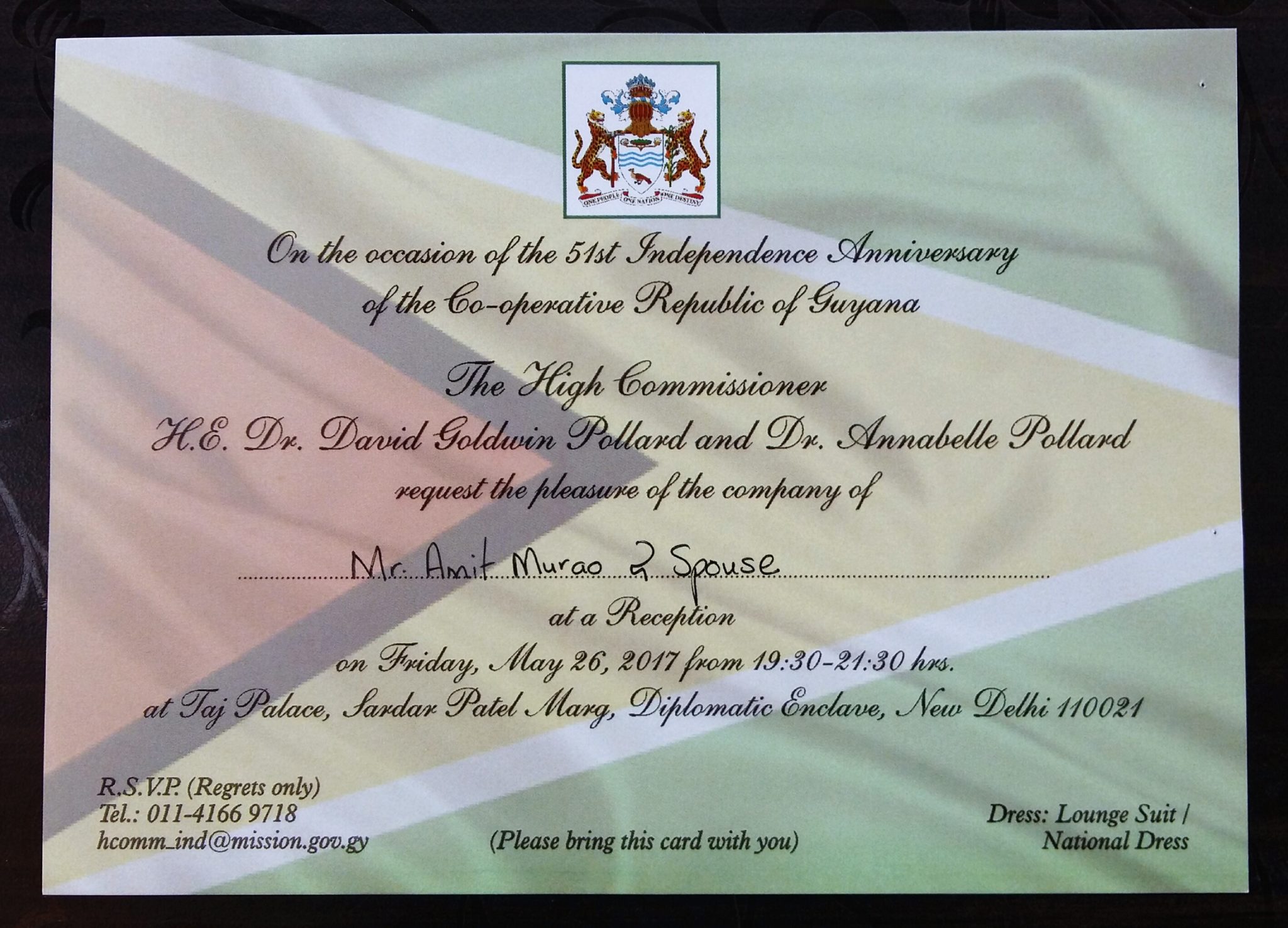 Invitation for Guyana's Independence Anniversary - amit murao